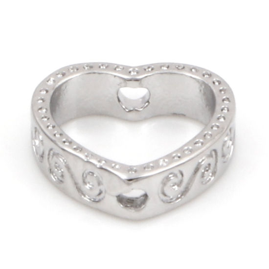 Picture of Brass Beads Frames Heart Filigree Real Platinum Plated (Fit 6mm Bead) 10mm x 9mm, 5 PCs
