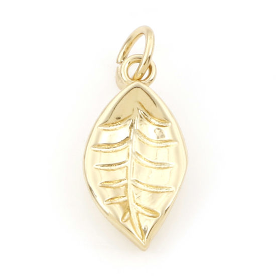 Image de Breloques en Laiton Feuille Plaqué Or Véritable 18K 18mm x 8mm, 2 Pcs
