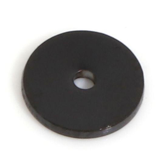Image de Perles d'Espacement Accessories pour DIY Fabrication de Bijoux de Bracelet en 304 Acier Inoxydable Placage sous Vide PVD Respectueux de l'Environnement Rond Noir env. 6mm Dia., Trou: env. 1mm, 10 Pcs