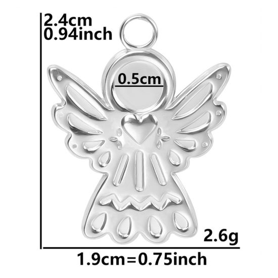 Image de Breloques en 304 Acier Inoxydable Respectueux de la Nature Rond Argent Mat Anges Cabochon Rapportable 24mm x 19mm , 3 Pcs