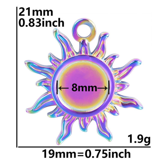 Image de 3 Pcs Breloques en 304 Acier Inoxydable Placage sous Vide PVD Respectueux de l'Environnement Rond Plaqué de Couleur Arc-en-ciel Soleil Cabochon Rapportable 21mm x 19mm