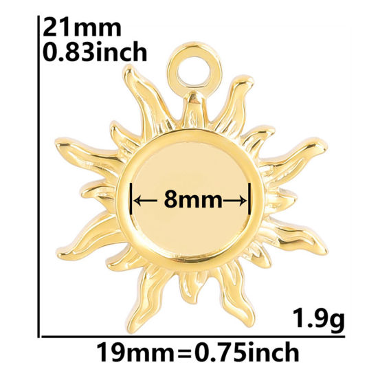 Image de 3 Pcs Breloques en 304 Acier Inoxydable Placage sous Vide PVD Respectueux de l'Environnement Rond Plaqué Or 18K Soleil Cabochon Rapportable 21mm x 19mm