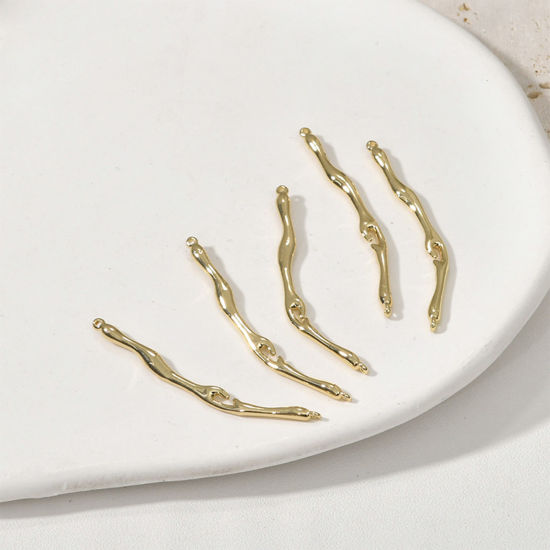 Picture of Brass Connectors Charms Pendants Gold Plated Strip Drop 4.3cm x 0.4cm, 1 Piece