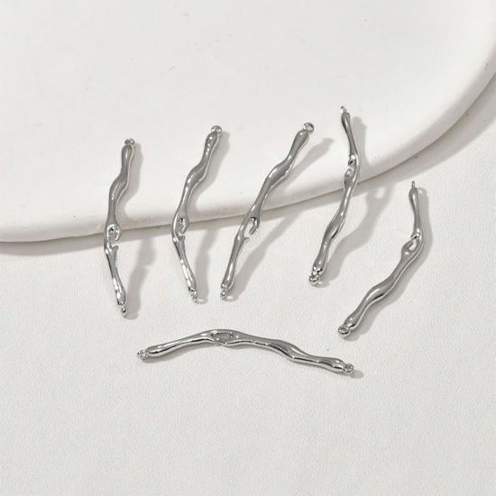 Picture of Brass Connectors Charms Pendants Silver Tone Strip Drop 4.3cm x 0.4cm, 1 Piece