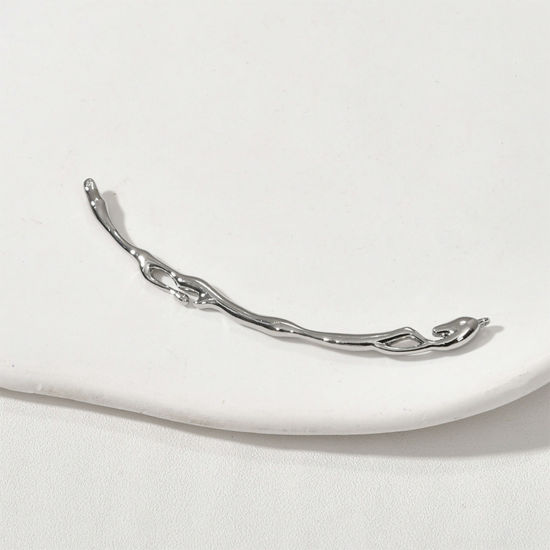 Picture of Brass Connectors Charms Pendants Silver Tone Strip Drop 6.7cm x 0.5cm, 1 Piece