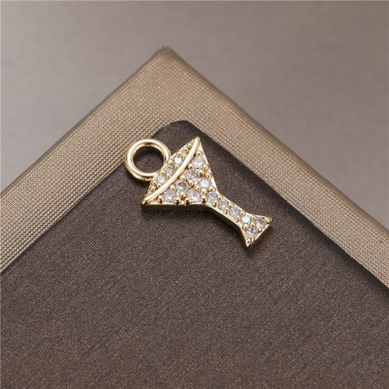 Image de Breloques en Laiton Doré Tasse Micro Pave à Zircone Cubique Clair 13mm x 8mm, 2 Pcs