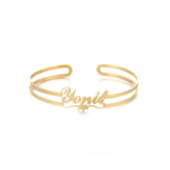 Picture of 304 Stainless Steel Customized Name Bracelets Personalized Letter Charm Pendant Gold Plated 18cm(7 1/8") long, 1 Piece