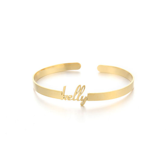 Picture of 304 Stainless Steel Customized Name Bracelets Personalized Letter Charm Pendant Gold Plated 18cm(7 1/8") long, 1 Piece