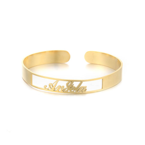 Picture of 304 Stainless Steel Customized Name Bracelets Personalized Letter Charm Pendant Gold Plated 18cm(7 1/8") long, 1 Piece