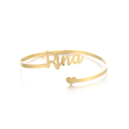Picture of 304 Stainless Steel Customized Name Bracelets Personalized Letter Charm Pendant Gold Plated 18cm(7 1/8") long, 1 Piece