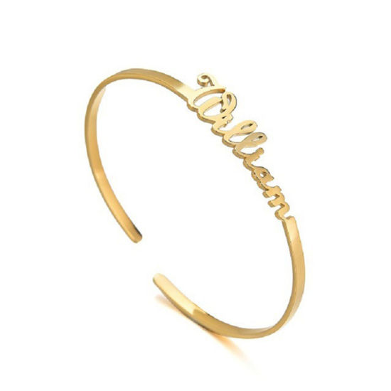 Image de Bracelet Prénom Personnalisé Pendentif de Lettre Personnalisé en 304 Acier Inoxydable Doré 18cm long, 1 Pièce