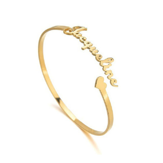 Image de Bracelet Prénom Personnalisé Pendentif de Lettre Personnalisé en 304 Acier Inoxydable Doré 18cm long, 1 Pièce