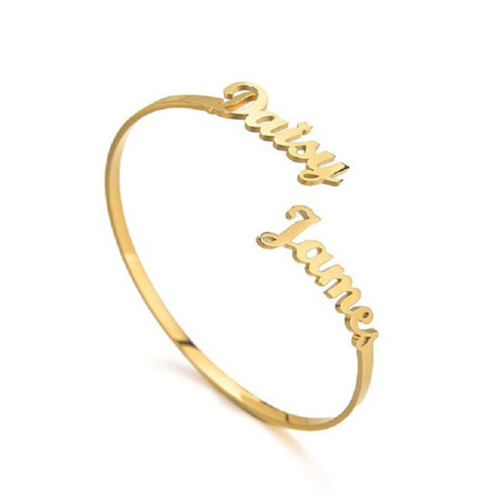 Image de Bracelet Prénom Personnalisé Pendentif de Lettre Personnalisé en 304 Acier Inoxydable Doré 18cm long, 1 Pièce