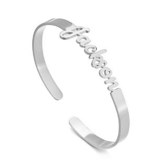 Image de Bracelet Prénom Personnalisé Pendentif de Lettre Personnalisé en 304 Acier Inoxydable Argent Mat 18cm long, 1 Pièce