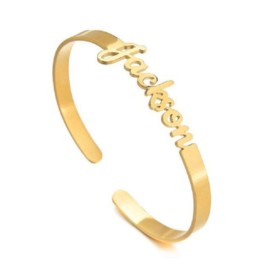 Image de Bracelet Prénom Personnalisé Pendentif de Lettre Personnalisé en 304 Acier Inoxydable Doré 18cm long, 1 Pièce