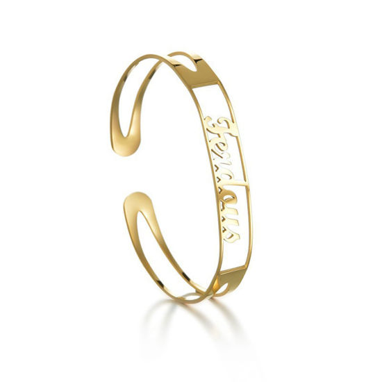 Image de Bracelet Prénom Personnalisé Pendentif de Lettre Personnalisé en 304 Acier Inoxydable Doré 18cm long, 1 Pièce