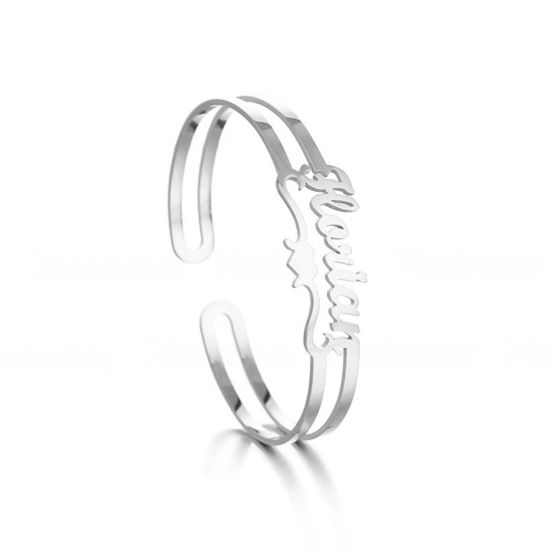 Image de Bracelet Prénom Personnalisé Pendentif de Lettre Personnalisé en 304 Acier Inoxydable Argent Mat 18cm long, 1 Pièce
