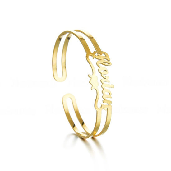 Image de Bracelet Prénom Personnalisé Pendentif de Lettre Personnalisé en 304 Acier Inoxydable Doré 18cm long, 1 Pièce