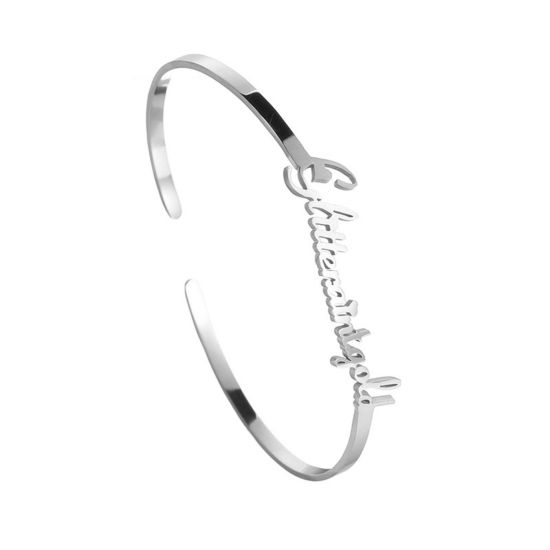 Image de Bracelet Prénom Personnalisé Pendentif de Lettre Personnalisé en 304 Acier Inoxydable Argent Mat 18cm long, 1 Pièce
