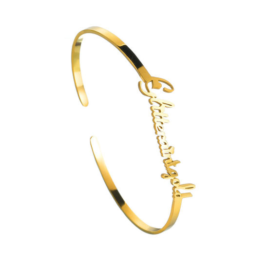 Image de Bracelet Prénom Personnalisé Pendentif de Lettre Personnalisé en 304 Acier Inoxydable Doré 18cm long, 1 Pièce