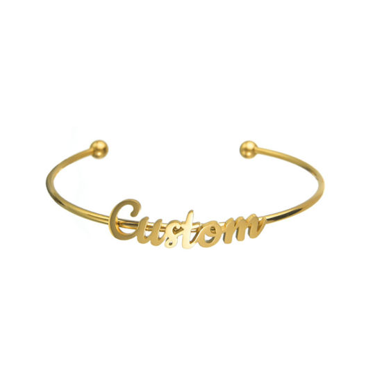 Image de Bracelet Prénom Personnalisé Pendentif de Lettre Personnalisé en 304 Acier Inoxydable Doré 18cm long, 1 Pièce