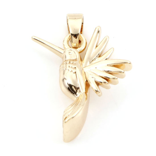 Immagine di 2 Pz Ottone Ciondoli Pendenti Colibrì 18K Vero Oro Placcato 3D 23mm x 16mm