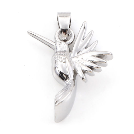 Immagine di 2 Pz Ottone Ciondoli Pendenti Colibrì Vero Platino Placcato 3D 23mm x 16mm