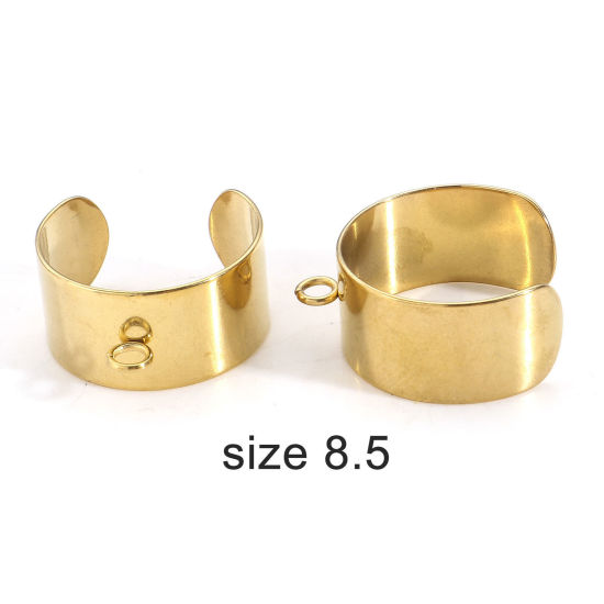 Image de 2 Pcs Bagues Ouvert Ajoustable en 304 Acier Inoxydable Placage sous Vide PVD Respectueux de l'Environnement Plaqué Or 18K Boucle Ouvert 18.5mm (Taille d'US: 8.5)