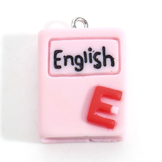 Image de Breloques Bijoux d'Ecole en Résine Livre Argent Mat Multicolore 26mm x 19mm, 10 Pcs