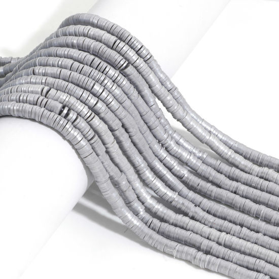 Image de 2 Enfilades (Env. 330 PCs/Enfilade) Perles Heishi Katsuki en Pâte Polymère Rond Gris Clair Perlaire 6mm Dia, Taille de Trou: 1.6mm, 40cm long