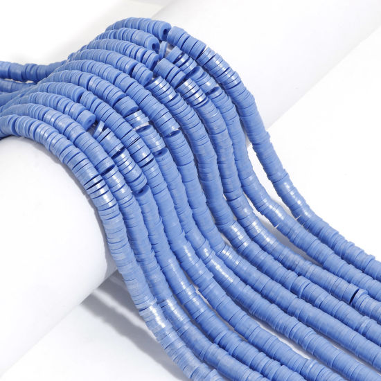 Image de 2 Enfilades (Env. 330 PCs/Enfilade) Perles Heishi Katsuki en Pâte Polymère Rond Bleu Perlaire 6mm Dia, Taille de Trou: 1.6mm, 40cm long