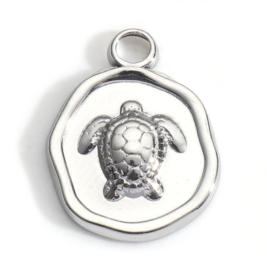 Imagen de 304 Acero Inoxidable Joyería del océano Colgantes Charms Irregular Tono de Plata Tortuga 16.5mm x 13mm, 3 Unidades