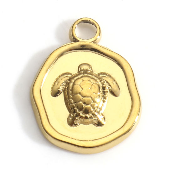 Imagen de 3 Unidades Recubrimiento al Vacío PVD Ecológico 304 Acero Inoxidable Joyería del océano Colgantes Irregular Chapado en Oro de 18K Tortuga 16.5mm x 13mm