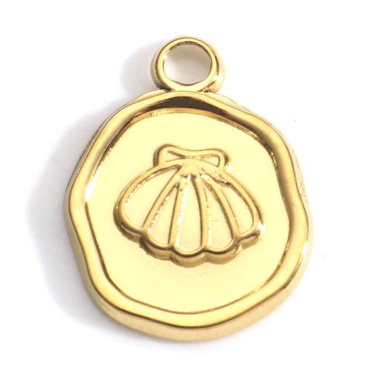Imagen de 3 Unidades Recubrimiento al Vacío PVD Ecológico 304 Acero Inoxidable Colgantes Irregular Chapado en Oro de 18K Concha 16.5mm x 13mm