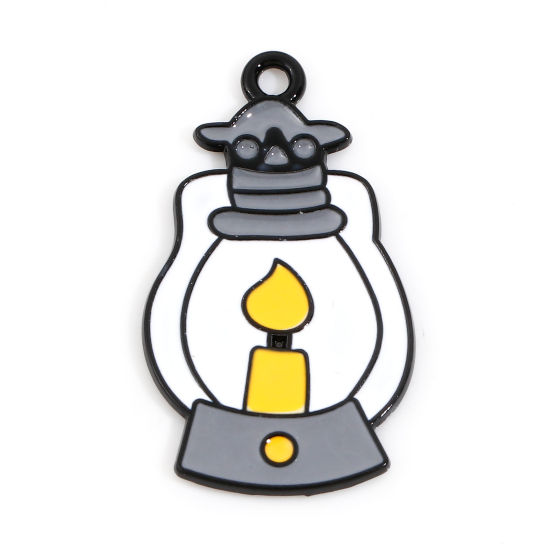 Picture of Zinc Based Alloy Halloween Charms White & Gray Kerosene Lamp Enamel 28mm x 16mm, 10 PCs