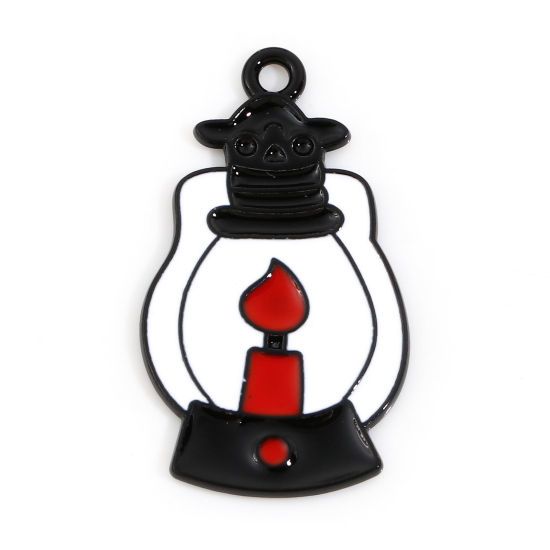 Picture of Zinc Based Alloy Halloween Charms Black & White Kerosene Lamp Enamel 28mm x 16mm, 10 PCs