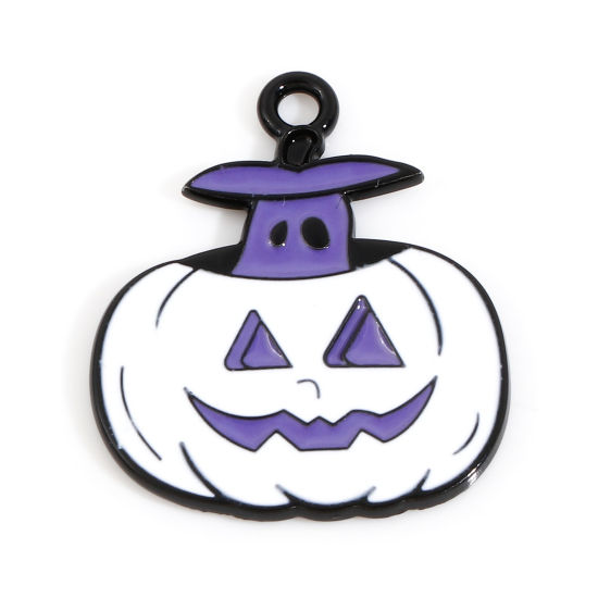 Picture of Zinc Based Alloy Halloween Charms Purple Pumpkin Enamel 23.5mm x 20mm, 10 PCs