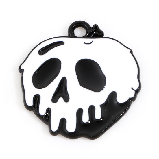 Picture of Zinc Based Alloy Halloween Charms Black & White Skull Enamel 21mm x 20mm, 10 PCs