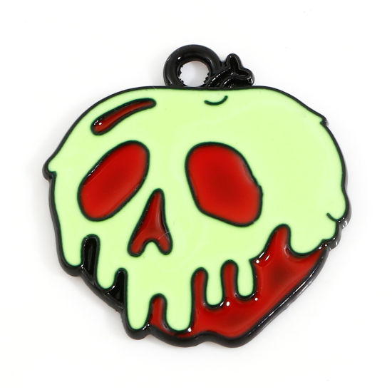 Picture of Zinc Based Alloy Halloween Charms Red & Green Skull Enamel 21mm x 20mm, 10 PCs