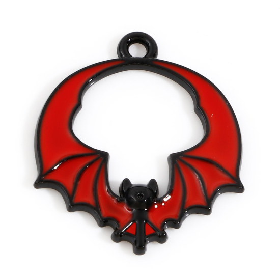 Picture of Zinc Based Alloy Halloween Charms Red Halloween Bat Animal Enamel 23mm x 20mm, 10 PCs