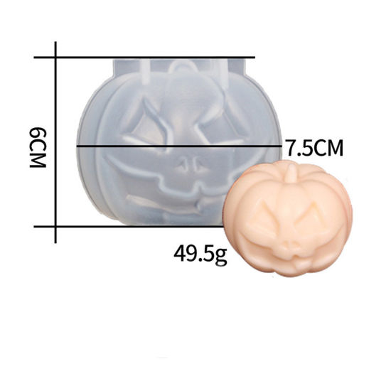 Image de Moule en Silicone pour DIY Fabrication de Savon Bougie en Silicone Halloween Citrouille Blanc 7.5cm x 6cm, 1 Pièce