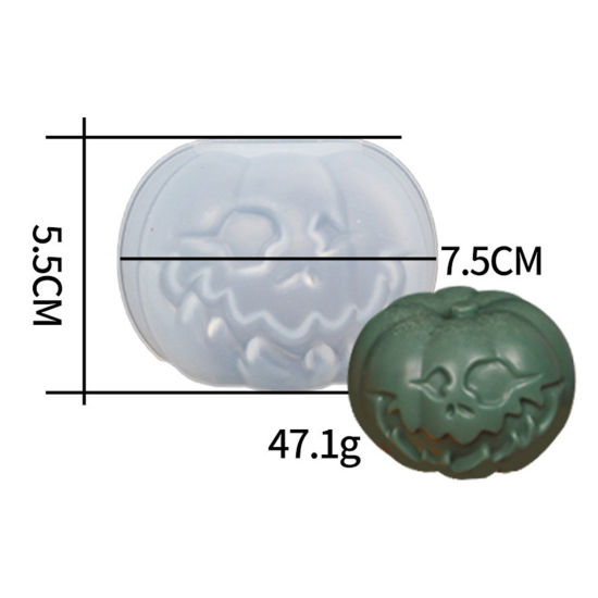 Image de Moule en Silicone pour DIY Fabrication de Savon Bougie en Silicone Halloween Citrouille Blanc 7.5cm x 5.5cm, 1 Pièce