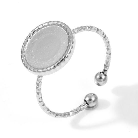 Image de Bagues Ouvert en 304 Acier Inoxydable Argent Mat Disque Cabochon Rapportable (Convenable à 10mm Dia) 17.7mm (Taille d'US 7.5), 1 Pièce