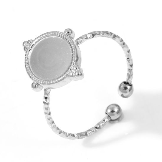 Image de Bagues Ouvert en 304 Acier Inoxydable Argent Mat Ovale Cabochon Rapportable (Convenable à 10mmx8mm) 17.7mm (Taille d'US 7.5), 1 Pièce
