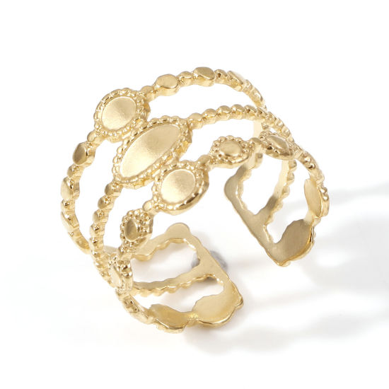 Imagen de 1 Unidad Recubrimiento al Vacío PVD Ecológico 304 Acero Inoxidable Abierto Anillos Chapado en Oro de 18K Óvalo Base Camafeo (Fits 6x3mm 3mm Dia.) 17.3mm (US size 7)