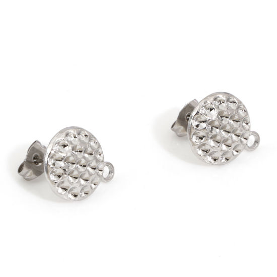 Image de 2 Pcs Boucles d'Oreilles Puces en 304 Acier Inoxydable Rond Argent Mat (Apparié à Strass ss5 Dos en Pointe ) 15mm x 12mm