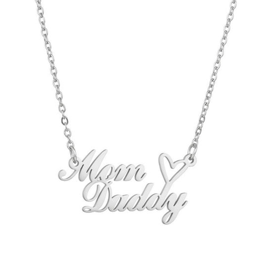 Picture of 1 Piece 304 Stainless Steel Customized Name Necklace Personalized Letter Charm Pendant Silver Tone 35cm(13.8") long
