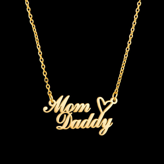 Picture of 1 Piece 304 Stainless Steel Customized Name Necklace Personalized Letter Charm Pendant Gold Plated 35cm(13.8") long