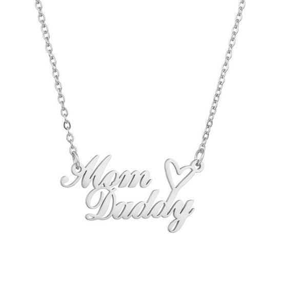 Picture of 1 Piece 304 Stainless Steel Customized Name Necklace Personalized Letter Charm Pendant Silver Tone 40cm(15.7") long