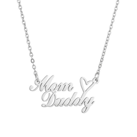 Picture of 1 Piece 304 Stainless Steel Customized Name Necklace Personalized Letter Charm Pendant Silver Tone 60cm(23.6") long